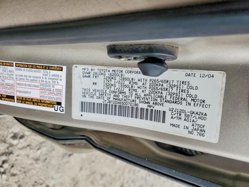 2005 Lexus Gx მანქანა იყიდება აუქციონზე, vin: JTJBT20X650072186, აუქციონის ნომერი: 54923926