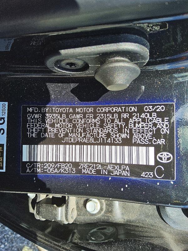 Продажа на аукционе авто 2020 Toyota Corolla, vin: JTDEPRAE8LJ114133, номер лота: 52264766