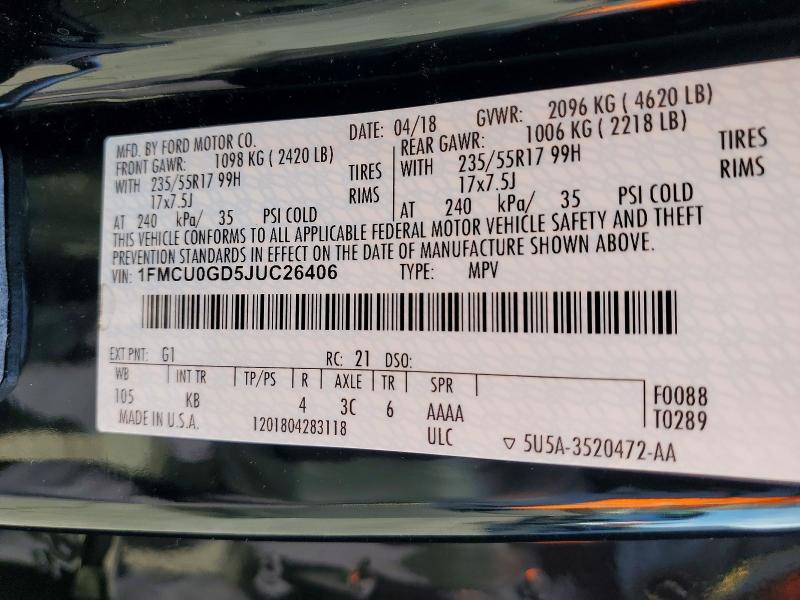 Aukcja sprzedaży 2018 Ford Escape, vin: 1FMCU0GD5JUC26406, numer aukcji: 52858476