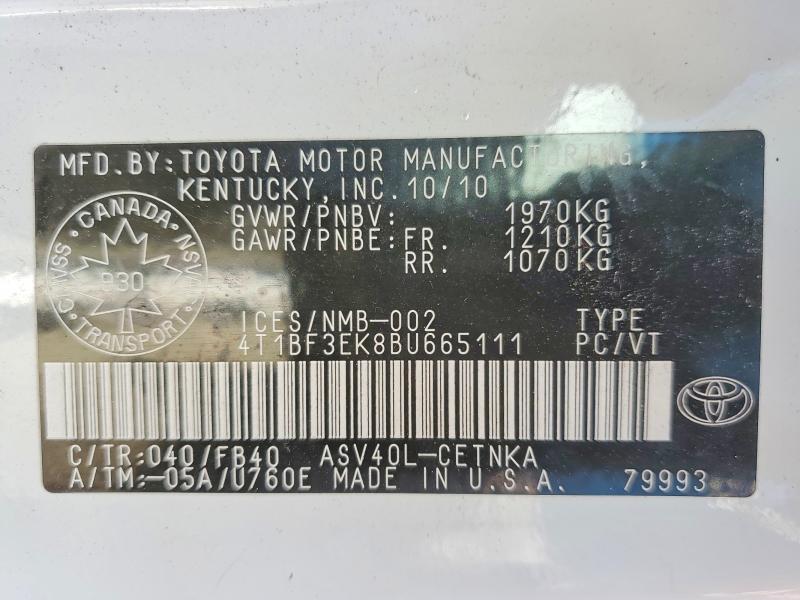 Продаж на аукціоні авто 2011 Toyota Camry, vin: 4T1BF3EK8BU665111, номер лоту: 54621806