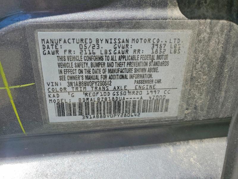 Aukcja sprzedaży 2023 Nissan Sentra, vin: 3N1AB8BV0PY280642, numer aukcji: 52590216