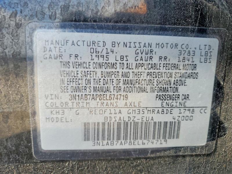 2014 Nissan Sentra მანქანა იყიდება აუქციონზე, vin: 3N1AB7AP8EL674719, აუქციონის ნომერი: 53951096