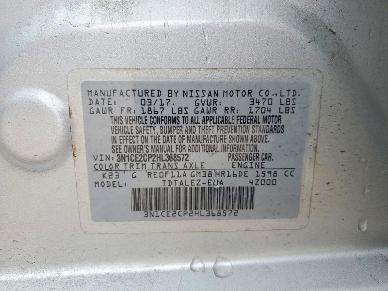 53016786 :رقم المزاد ، 3N1CE2CP2HL368572 vin ، 2017 Nissan Versa Note مزاد بيع