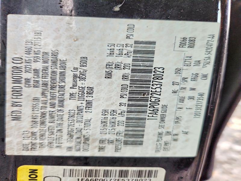 Aukcja sprzedaży 2014 Ford Fusion, vin: 1FA6P0G72E5378023, numer aukcji: 54325686