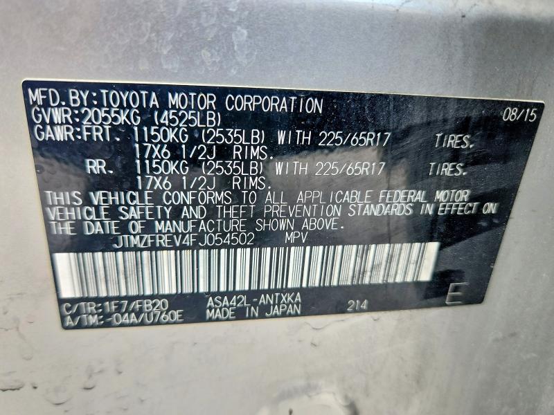 Продажа на аукционе авто 2015 Toyota Rav4, vin: JTMZFREV4FJ054502, номер лота: 51783866
