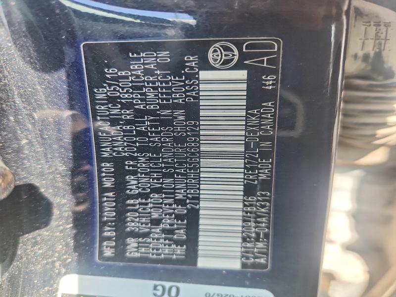 54137816 :رقم المزاد ، 2T1BURHE5GC689129 vin ، 2016 Toyota Corolla مزاد بيع