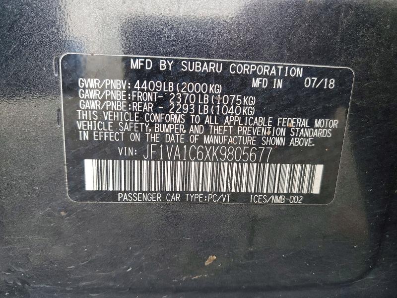 54557616 :رقم المزاد ، JF1VA1C6XK9805677 vin ، 2019 Subaru Wrx مزاد بيع