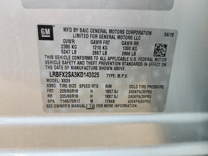 Продаж на аукціоні авто 2019 Buick Envision, vin: LRBFX2SA3KD143025, номер лоту: 52750066