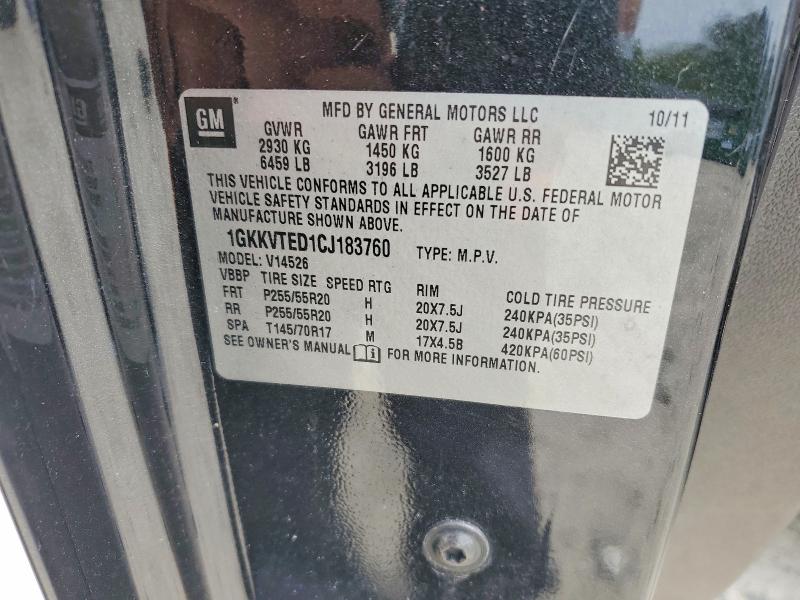 Aukcja sprzedaży 2012 Gmc Acadia, vin: 1GKKVTED1CJ183760, numer aukcji: 54702626