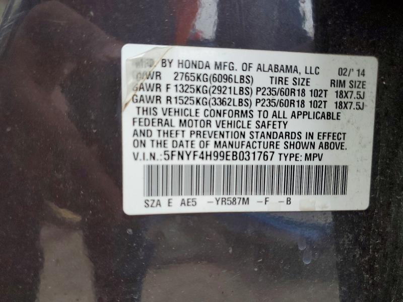52398866 :رقم المزاد ، 5FNYF4H99EB031767 vin ، 2014 Honda Pilot مزاد بيع