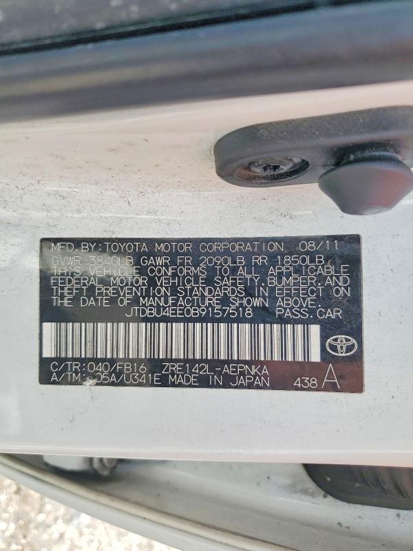 Aukcja sprzedaży 2011 Toyota Corolla, vin: JTDBU4EE0B9157518, numer aukcji: 54559236