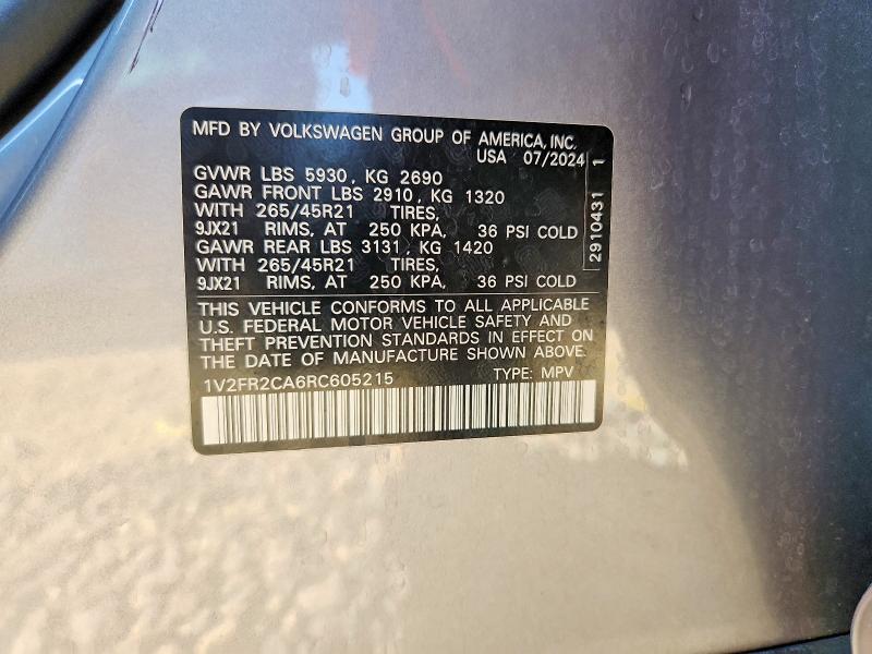 Aukcja sprzedaży 2024 Volkswagen Atlas, vin: 1V2FR2CA6RC605215, numer aukcji: 52944746