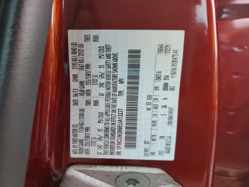 2014 Ford Escape მანქანა იყიდება აუქციონზე, vin: 1FMCU9G99EUA13237, აუქციონის ნომერი: 53949246