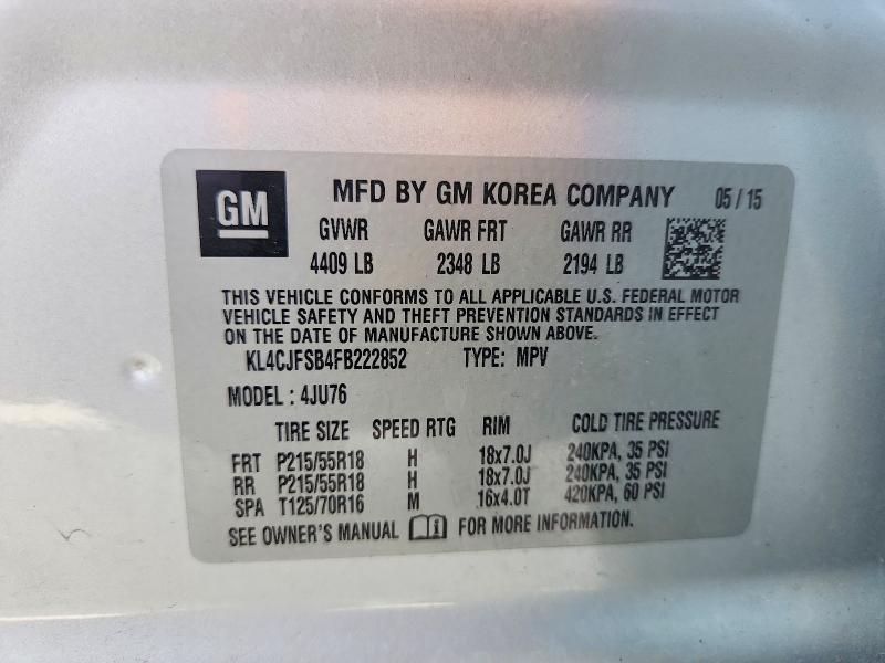 Продаж на аукціоні авто 2015 Buick Encore, vin: KL4CJFSB4FB222852, номер лоту: 55231456