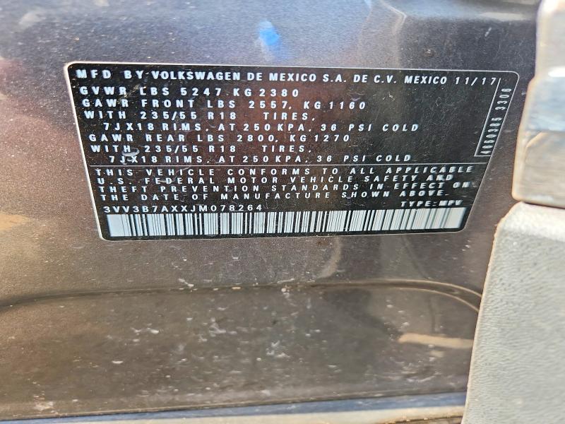 Aukcja sprzedaży 2018 Volkswagen Tiguan, vin: 3VV3B7AXXJM078264, numer aukcji: 54764596