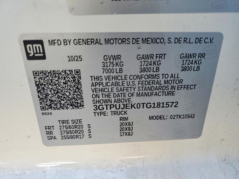 52182006 :رقم المزاد ، 3GTPUJEK0TG181572 vin ، 2026 Gmc Sierra مزاد بيع