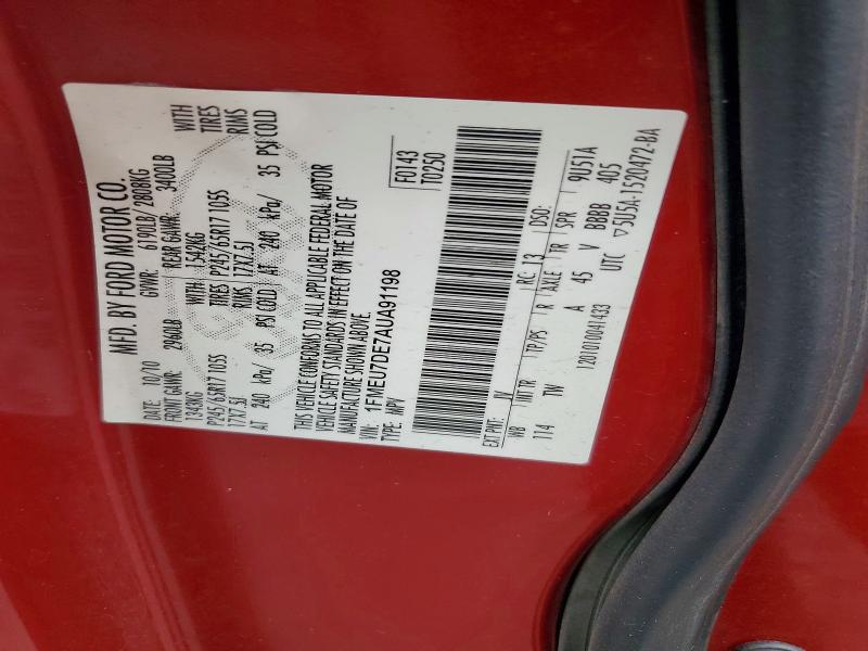 Aukcja sprzedaży 2010 Ford Explorer, vin: 1FMEU7DE7AUA91198, numer aukcji: 53028596