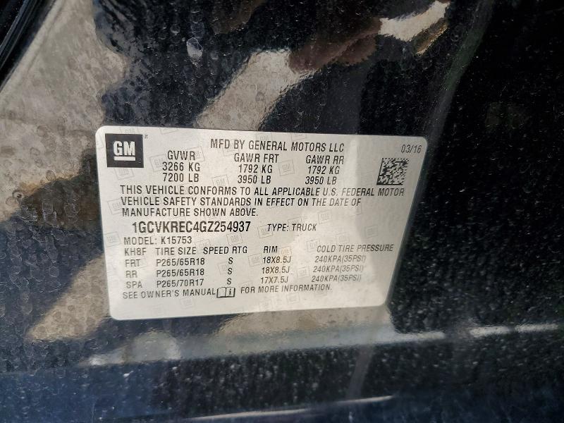 54057096 :رقم المزاد ، 1GCVKREC4GZ254937 vin ، 2016 Chevrolet Silverado مزاد بيع