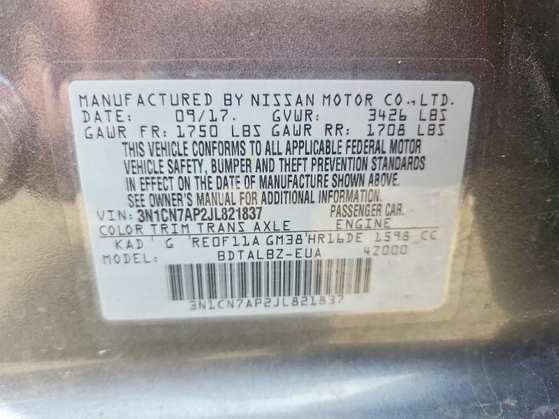 Продаж на аукціоні авто 2018 Nissan Versa, vin: 3N1CN7AP2JL821837, номер лоту: 54064366