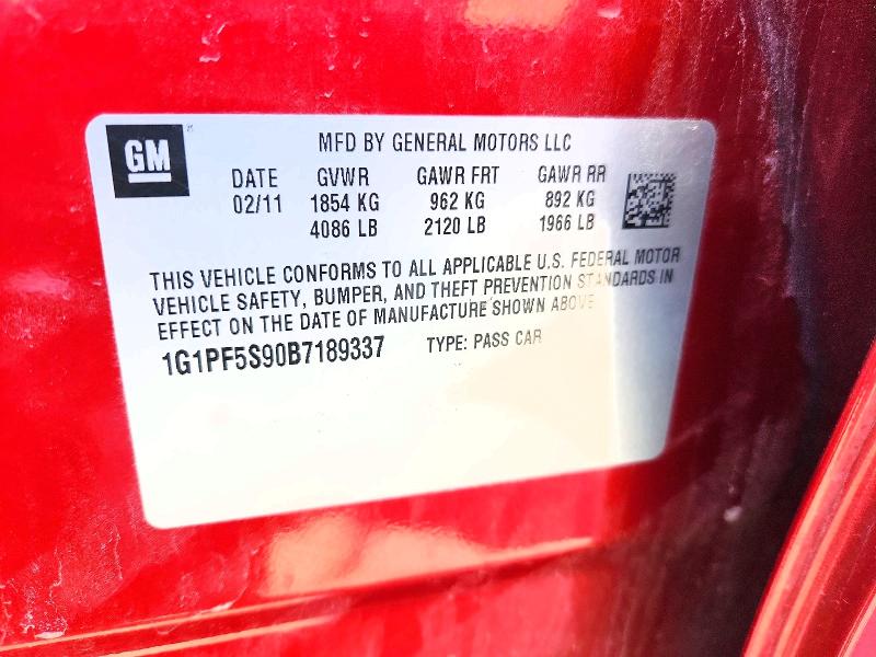 2011 Chevrolet Cruze მანქანა იყიდება აუქციონზე, vin: 1G1PF5S90B7189337, აუქციონის ნომერი: 54502016
