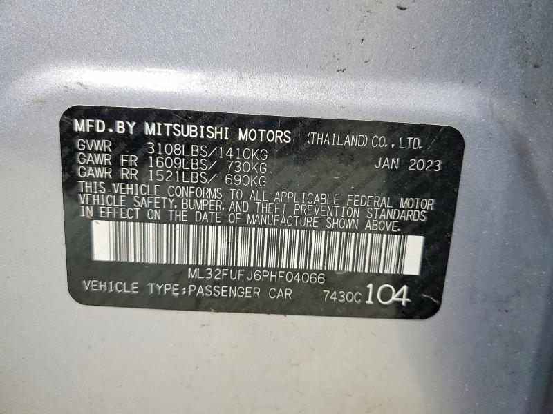 2023 Mitsubishi Mirage მანქანა იყიდება აუქციონზე, vin: ML32FUFJ6PHF04066, აუქციონის ნომერი: 54193666