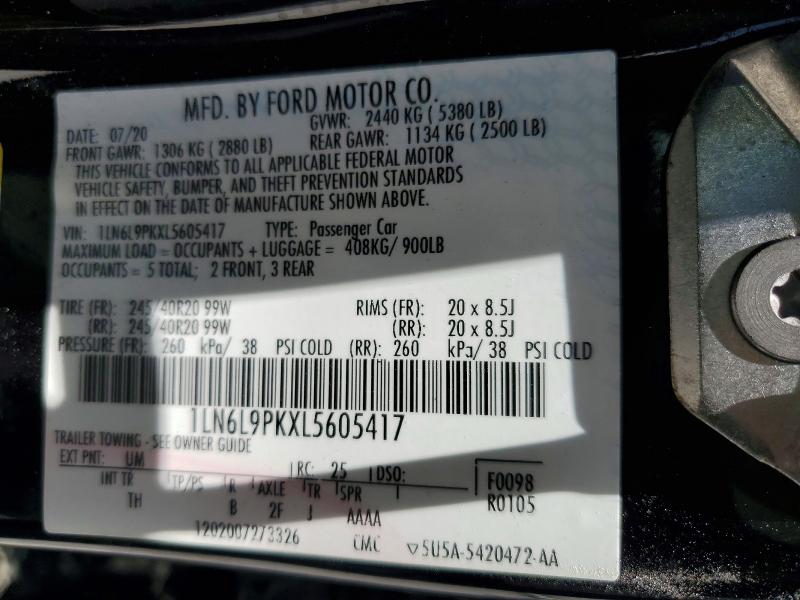 2020 Lincoln Continental მანქანა იყიდება აუქციონზე, vin: 1LN6L9PKXL5605417, აუქციონის ნომერი: 55179656