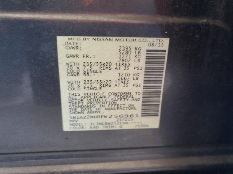 Aukcja sprzedaży 2015 Nissan Murano, vin: 5N1AZ2MH0FN256961, numer aukcji: 54127316