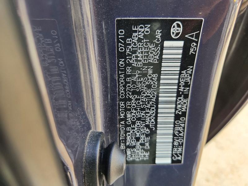 54204396 :رقم المزاد ، JTDKN3DU7A0210248 vin ، 2010 Toyota Prius مزاد بيع
