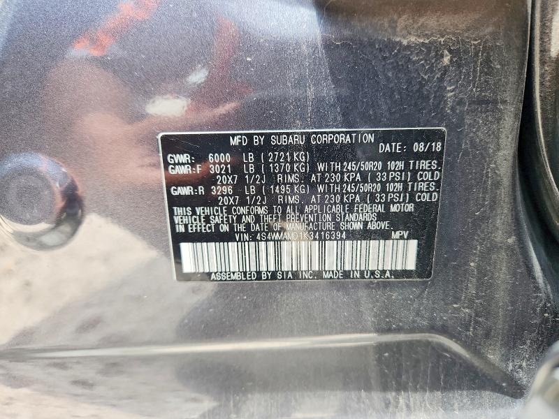 Aukcja sprzedaży 2019 Subaru Ascent, vin: 4S4WMAMD1K3416394, numer aukcji: 52141146