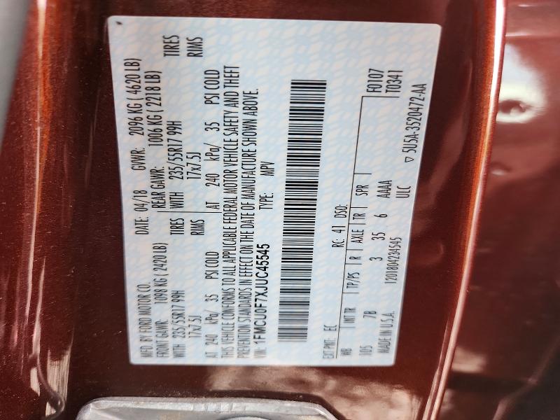Aukcja sprzedaży 2018 Ford Escape, vin: 1FMCU0F7XJUC45545, numer aukcji: 54315766