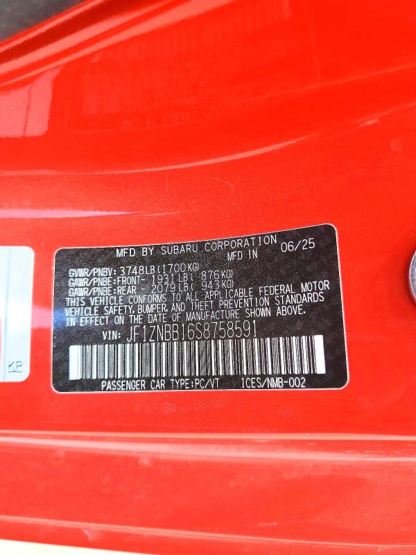 2025 Toyota Gr86 მანქანა იყიდება აუქციონზე, vin: JF1ZNBB16S8758591, აუქციონის ნომერი: 55095876