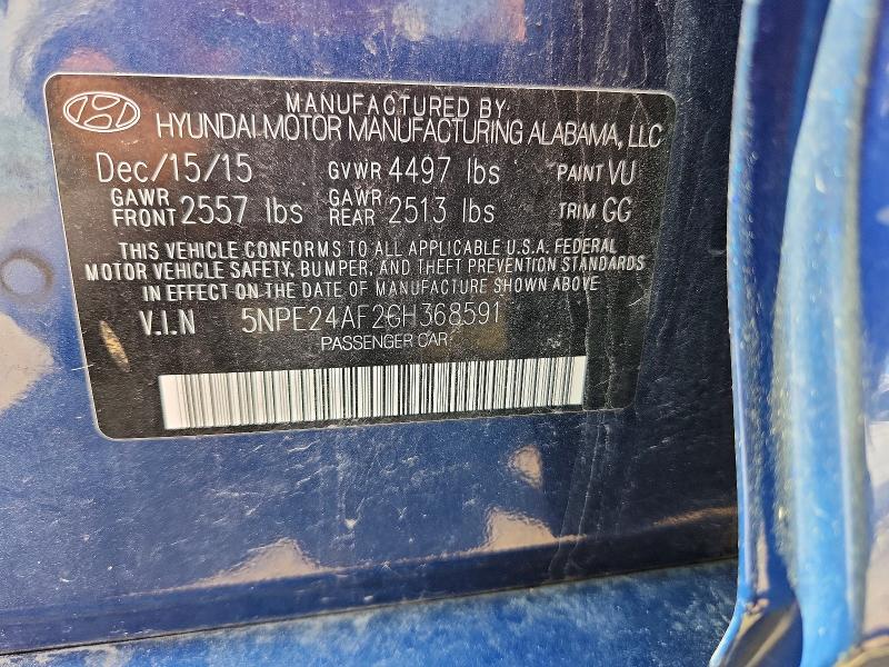 53777796 :رقم المزاد ، 5NPE24AF2GH368591 vin ، 2016 Hyundai Sonata مزاد بيع
