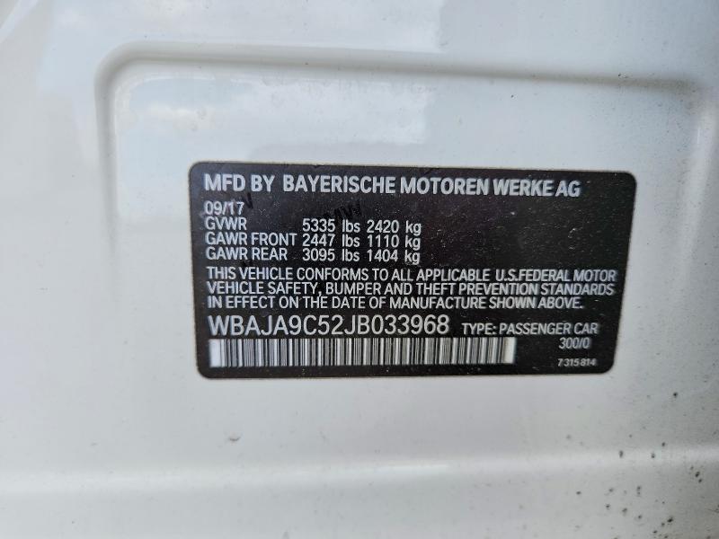2018 Bmw 530e მანქანა იყიდება აუქციონზე, vin: WBAJA9C52JB033968, აუქციონის ნომერი: 53137096