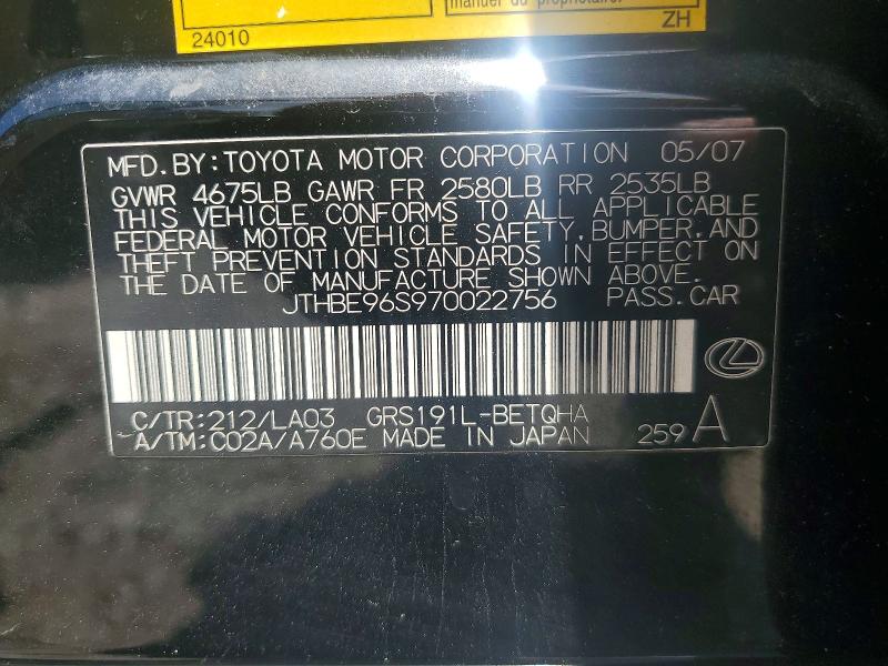 53048336 :رقم المزاد ، JTHBE96S970022756 vin ، 2007 Lexus Gs مزاد بيع