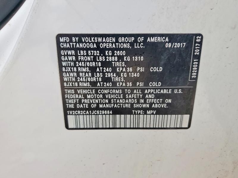 Aukcja sprzedaży 2018 Volkswagen Atlas, vin: 1V2CR2CA1JC529684, numer aukcji: 54531286