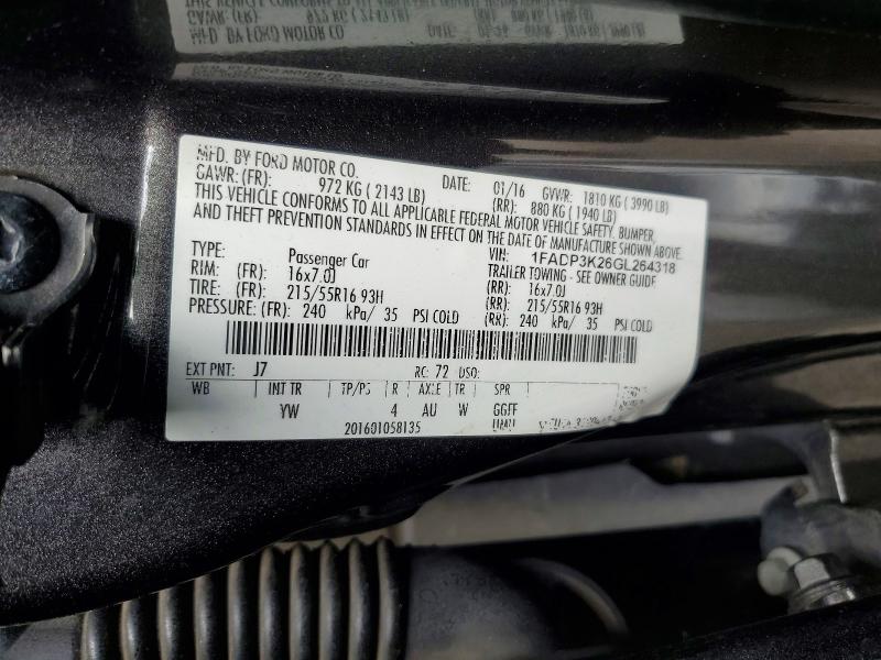 55022616 :رقم المزاد ، 1FADP3K26GL264318 vin ، 2016 Ford Focus مزاد بيع