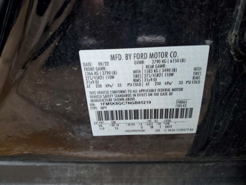 2022 Ford Explorer მანქანა იყიდება აუქციონზე, vin: 1FM5K8GC7NGB85219, აუქციონის ნომერი: 52146456