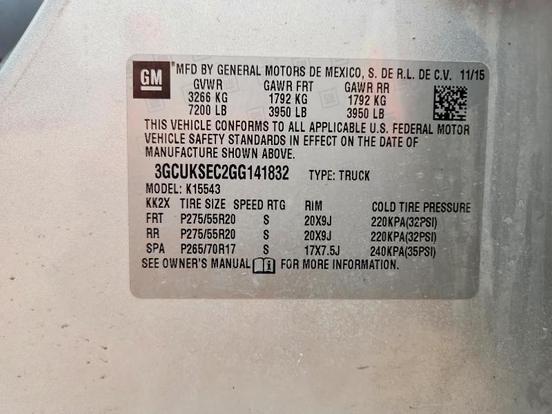 Продаж на аукціоні авто 2016 Chevrolet Silverado, vin: 3GCUKSEC2GG141832, номер лоту: 54285276