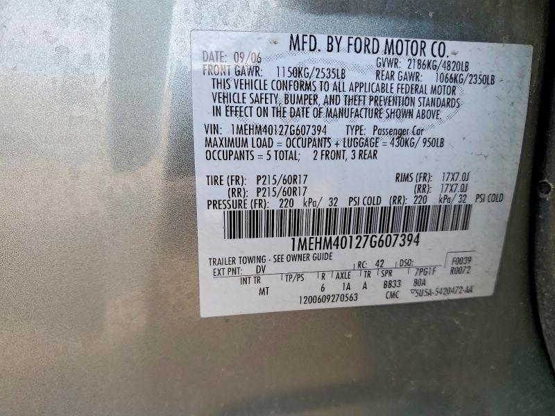 51485106 :رقم المزاد ، 1MEHM40127G607394 vin ، 2007 Mercury Montego مزاد بيع