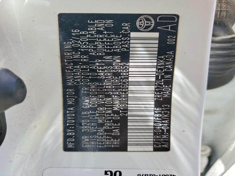 Aukcja sprzedaży 2016 Toyota Corolla, vin: 2T1BURHE6GC618652, numer aukcji: 53822276