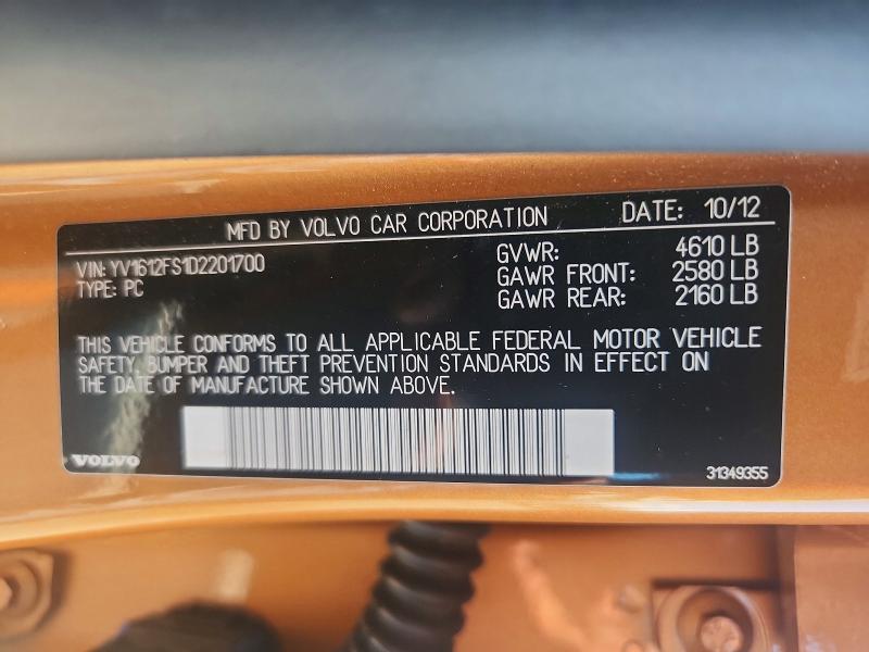 Aukcja sprzedaży 2013 Volvo S60, vin: YV1612FS1D2201700, numer aukcji: 55442156