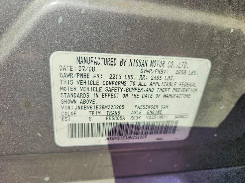 55302486 :رقم المزاد ، JNKBV61E38M226205 vin ، 2008 Infiniti G35 مزاد بيع
