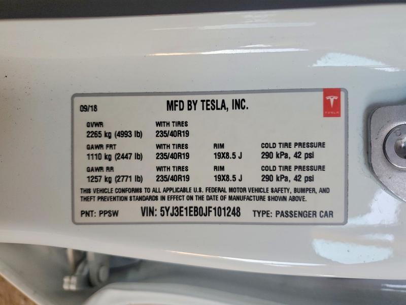 Продаж на аукціоні авто 2018 Tesla Model 3, vin: 5YJ3E1EB0JF101248, номер лоту: 53200636