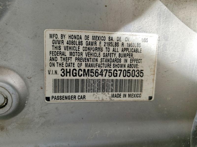 Продажа на аукционе авто 2005 Honda Accord, vin: 3HGCM56475G705035, номер лота: 52769796