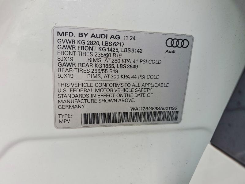 Продаж на аукціоні авто 2025 Audi Q6 E-tron, vin: WA112BGF9SA021196, номер лоту: 52463586