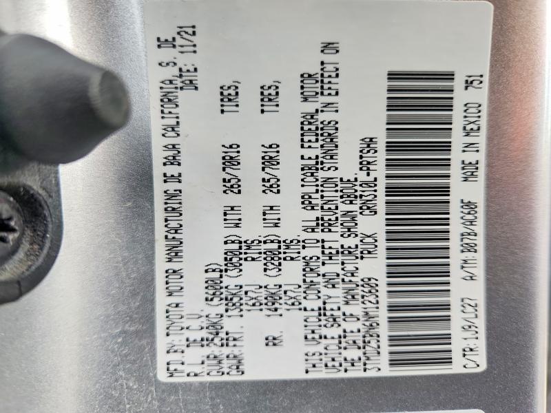 54715456 :رقم المزاد ، 3TMDZ5BN6NM123609 vin ، 2022 Toyota Tacoma مزاد بيع