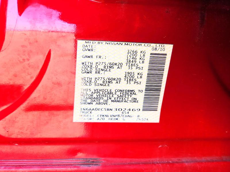 2011 Nissan Titan მანქანა იყიდება აუქციონზე, vin: 1N6AA0EC5BN302469, აუქციონის ნომერი: 55073626