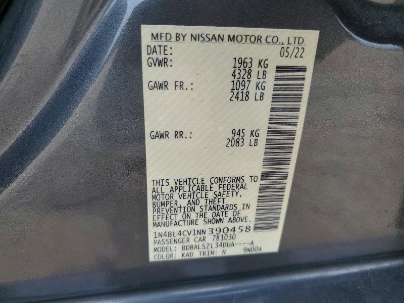 Продажа на аукционе авто 2022 Nissan Altima, vin: 1N4BL4CV1NN390458, номер лота: 55038096