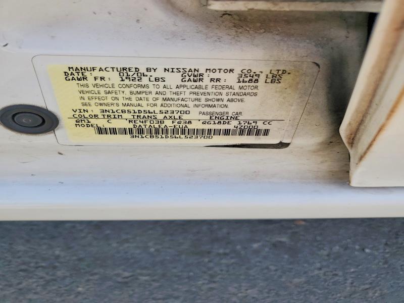 54184496 :رقم المزاد ، 3N1CB51D56L523700 vin ، 2006 Nissan Sentra مزاد بيع