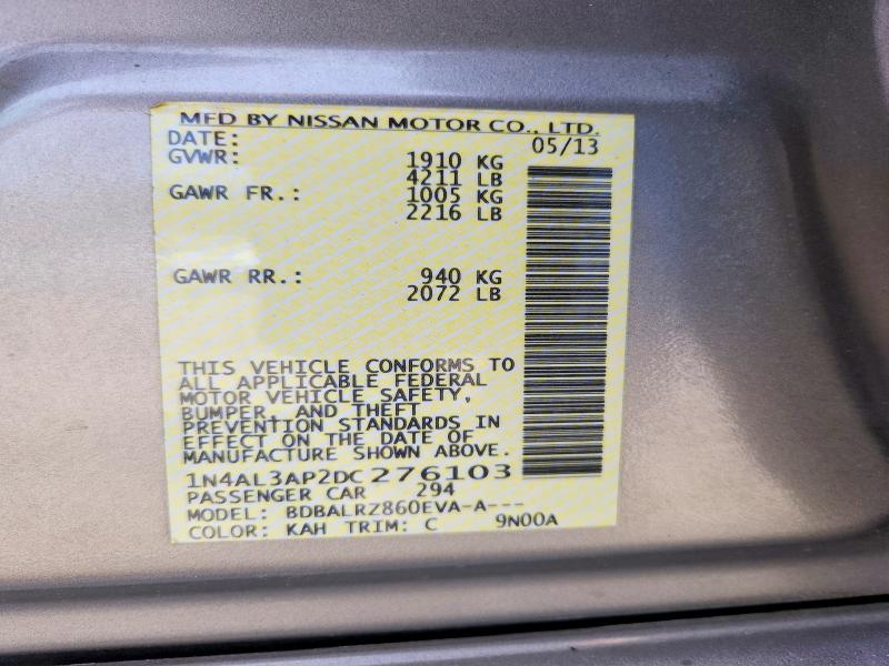 2013 Nissan Altima მანქანა იყიდება აუქციონზე, vin: 1N4AL3AP2DC276103, აუქციონის ნომერი: 51985466